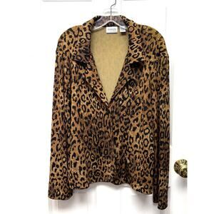 Chico’s Travelers Leopard Print Open Front Jacket Stretch Knit Size 3 or XL